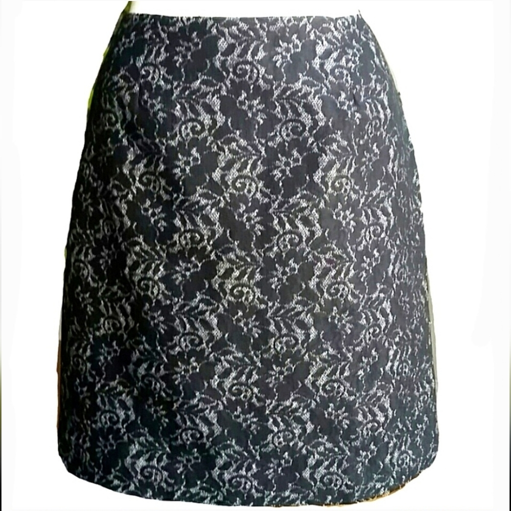 Harold's Black Lace Print Wool Silk Blend Pencil Skirt Size 6